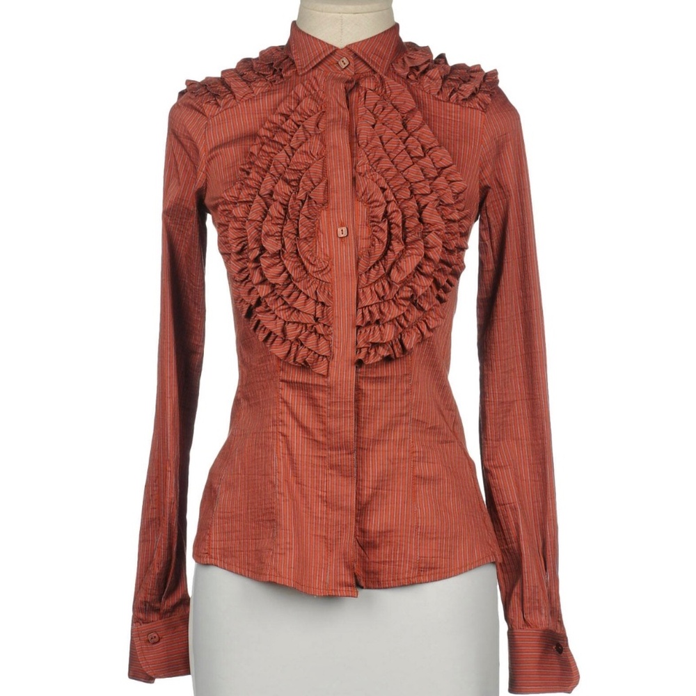 NWT! Tarmanuda By Grazia Pi Maria Grazia Panizzi Ruffle Front Blouse 44 YOOX